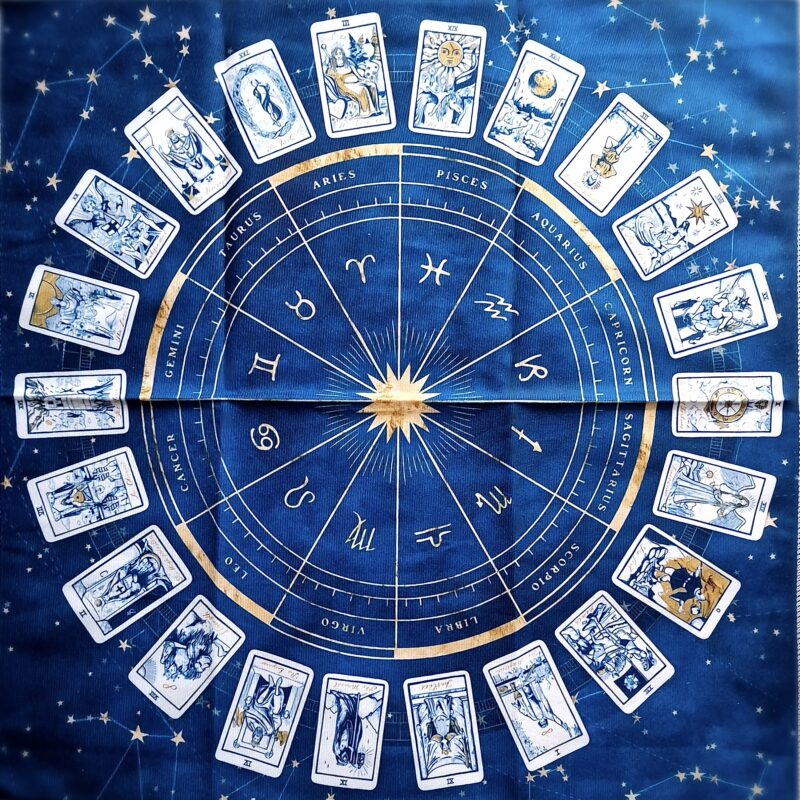 Obrus Wróżbiarski - Niebieski - Zodiak i Tarot